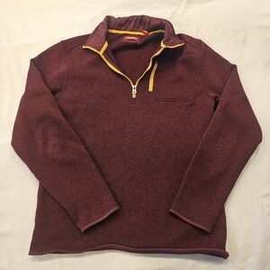 Izod Men's Burgundy and Gold Quarter-Zip Fleece Sweater. Size MEDIUM like New